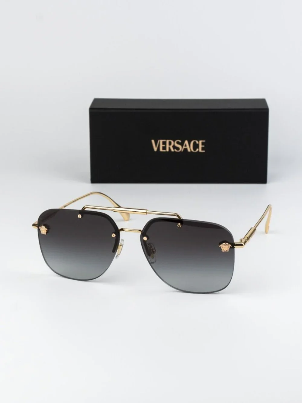 Versace Men Sunglasses Gold Grey Gradient Pilot VE2296 100284 NEW AUTHENTIC